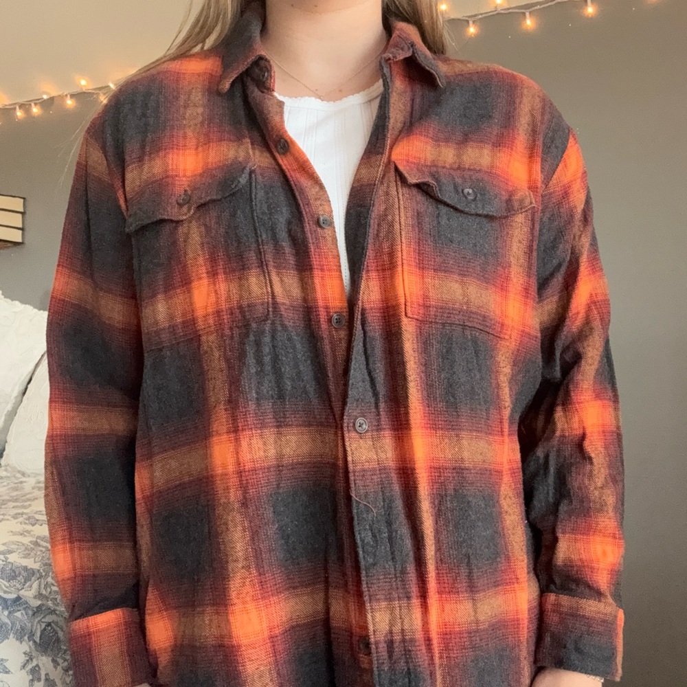 Old Navy Orange and Gray Plaid Button-Down Shirt